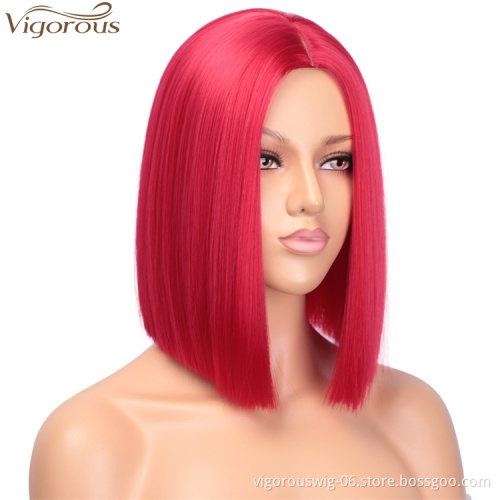 Vigorous Red Bob Wig Synthetic Straight Hair Wig for Women Middle Part Colorful Bob Wigs for Party & Cosplay Use